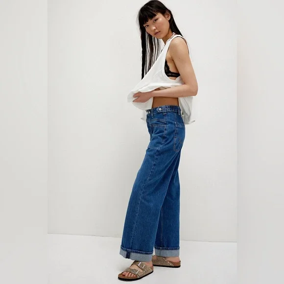NWT FREE PEOPLE - We The Free Palmer Cuffed Jeans in colour Tunnel Vision - Picture 3 of 7